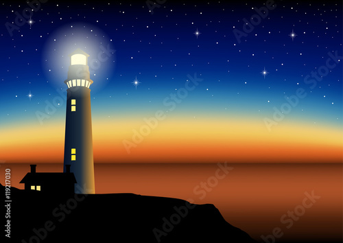 Illustration of a lighthouse during sunset