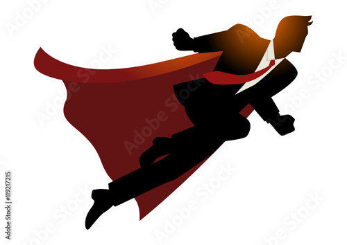 Businessman as superhero flying fast