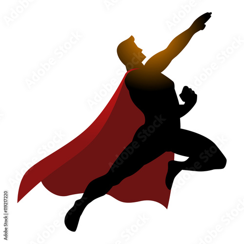 Cartoon silhouette of a superhero flying