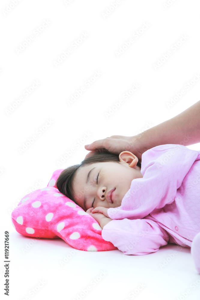 Adorable asian child sleeping peacefully, isplated on white background Adorable asian child sleeping peacefully, isplated on white background