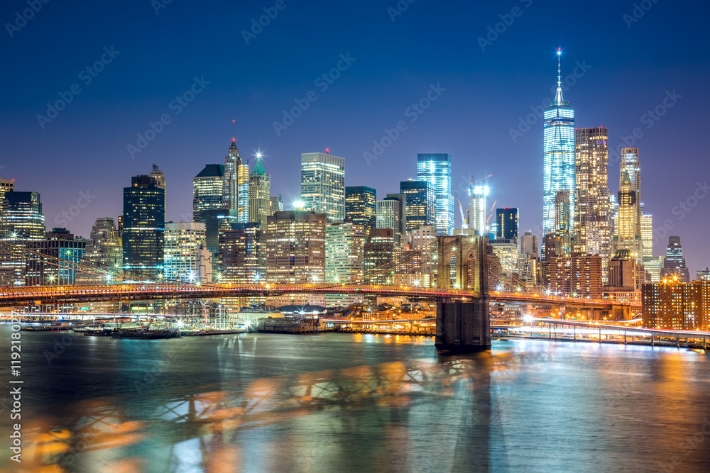 Aerial view of  Brooklyn Bridge and  Manhattan skyline, NYC