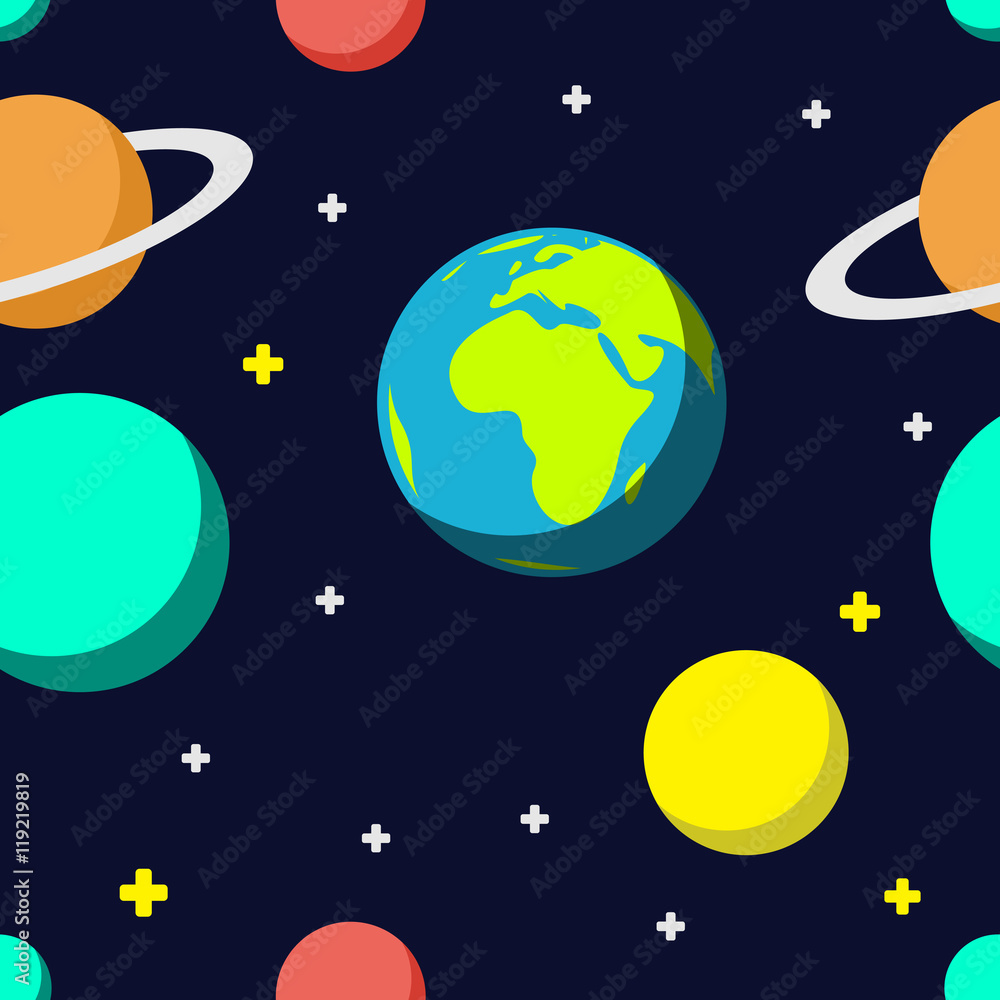 Fototapeta premium Outer space cartoon seamless pattern background