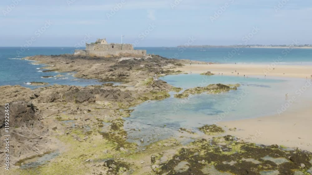 Fort of Saint-Malo beach in the northern France ocean bay 4K 2160p 30fp UHD footage - Fortified island scenery in St-Malo Brittany 4K 3840X2160 UltraHD video Fort of Saint-Malo beach in the northern France ocean bay 4K 2160p 30fp UHD footage - Fortified island scenery in St-Malo Brittany 4K 3840X2160 UltraHD video