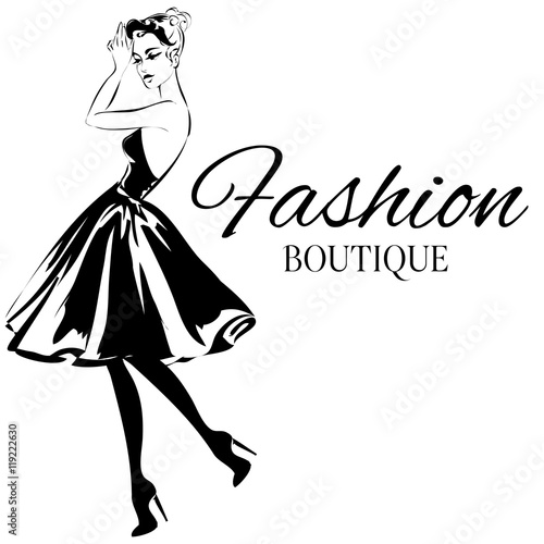 Fashion boutique logo with black and white woman silhouette vector