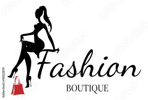 Fashion boutique logo with black and white woman silhouette vector