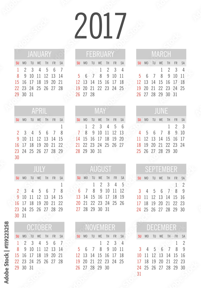 Vector pocket 2017 year calendar Vector pocket 2017 year calendar