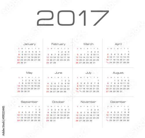 Vector Simple 2017 year calendar
