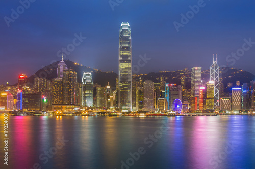 Hong Kong city lights nigh view waterfront, cityscape background