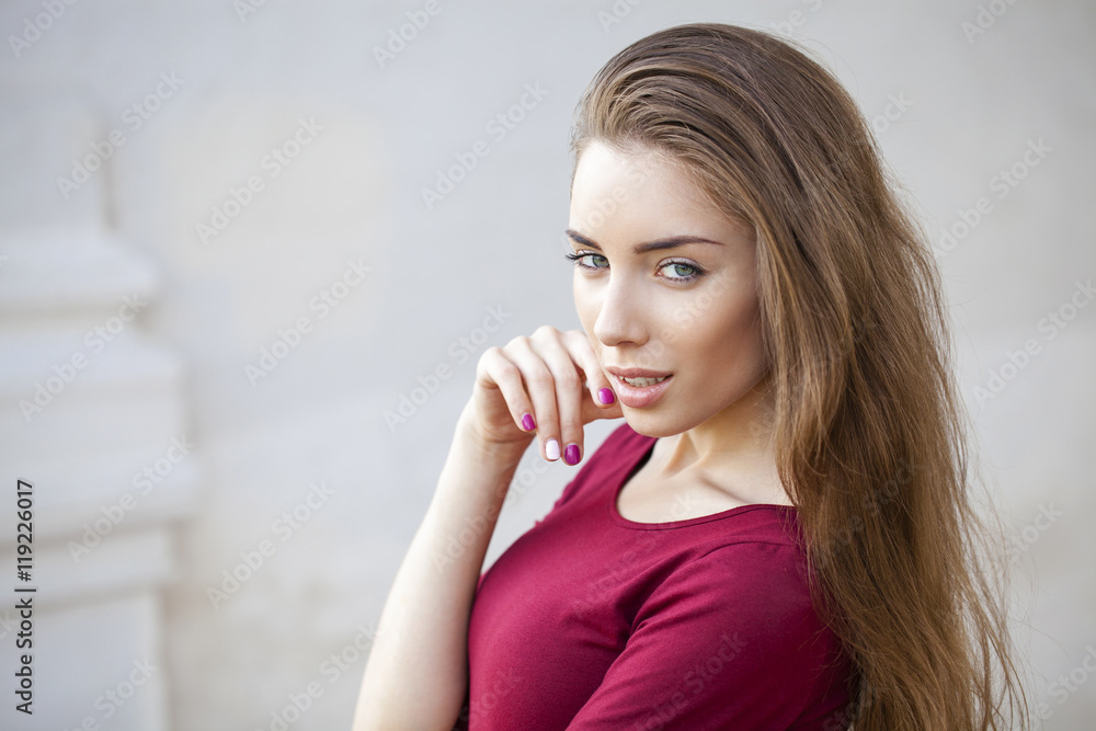 Portrait close up of young beautiful brunette woman Portrait close up of young beautiful brunette woman