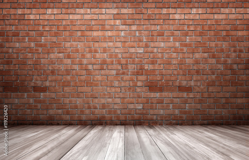 Red brick wall and wooden floor