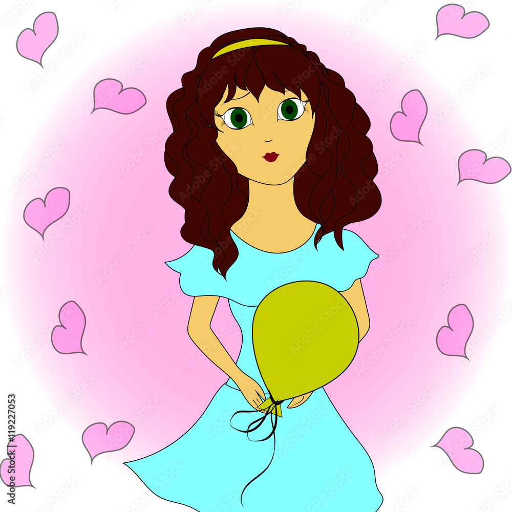 Cute cartoon girl with a ball