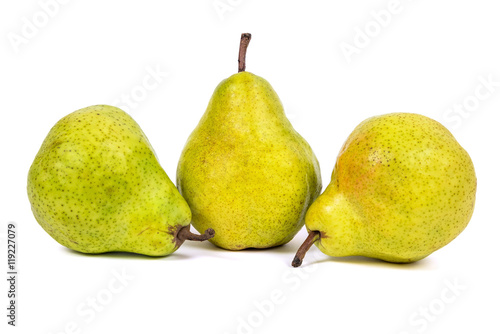 Three fresh pears on white background