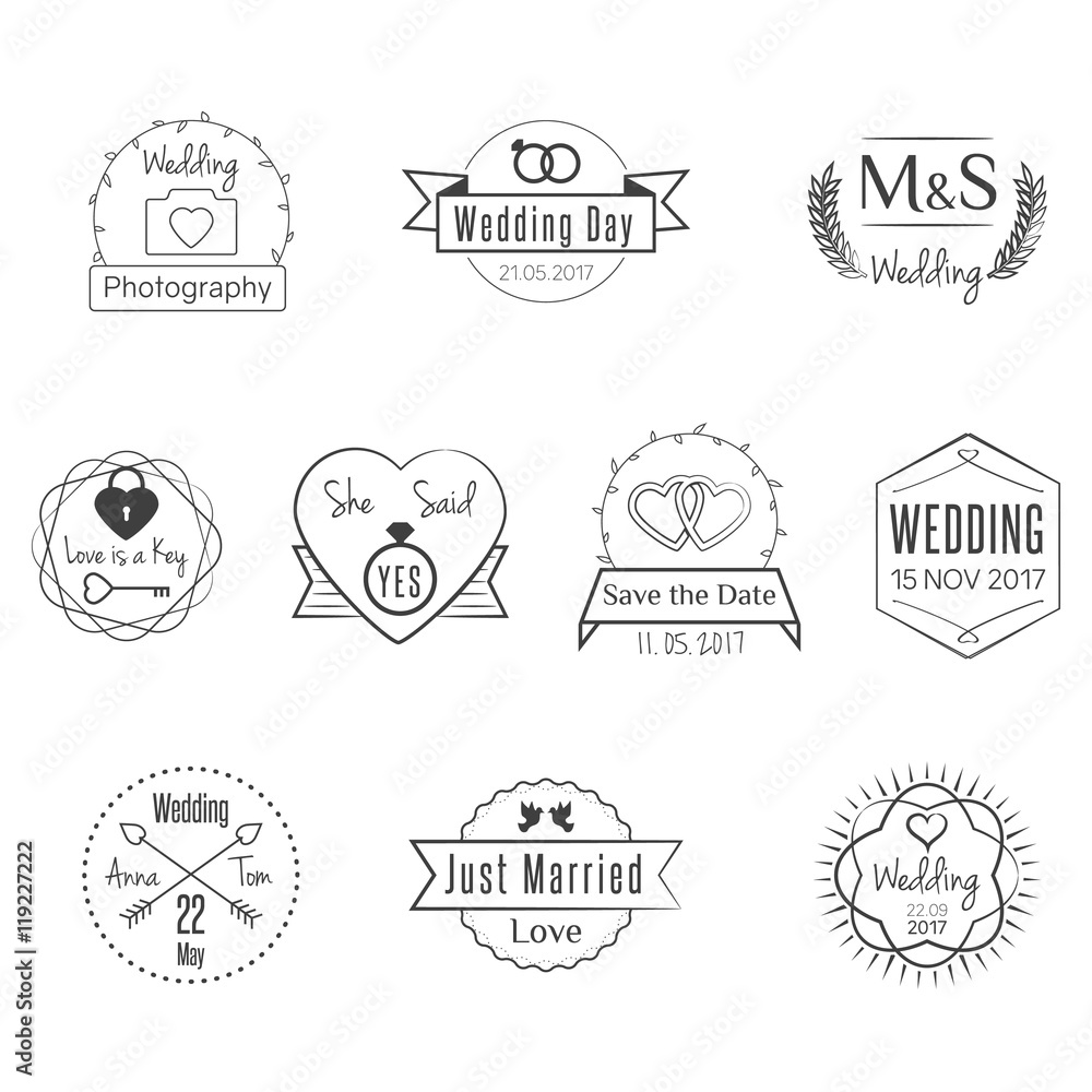 Wedding Party Black Vector Badges Logos