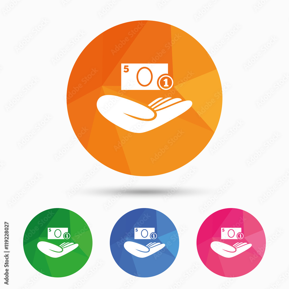 Donation hand sign icon. Charity or endowment.