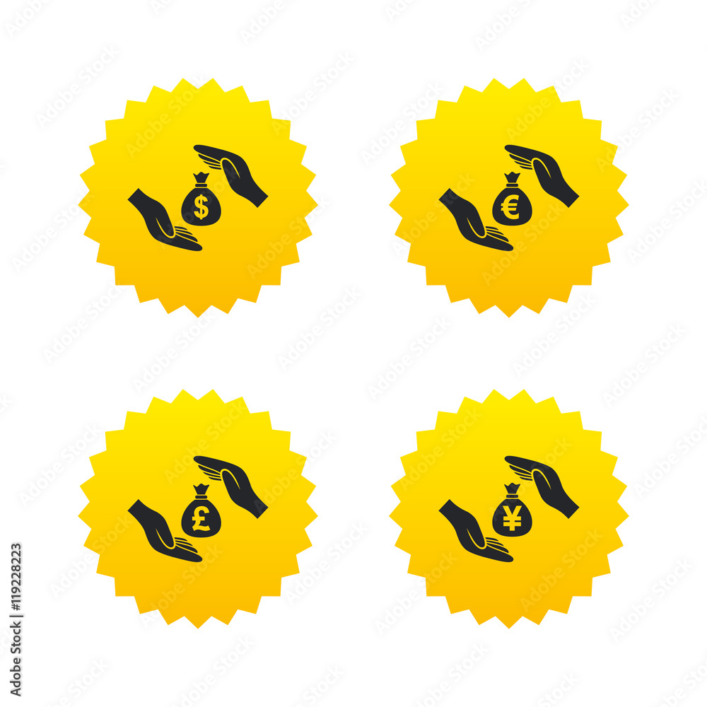 Hands insurance icons. Money savings signs. Hands insurance icons. Money savings signs.