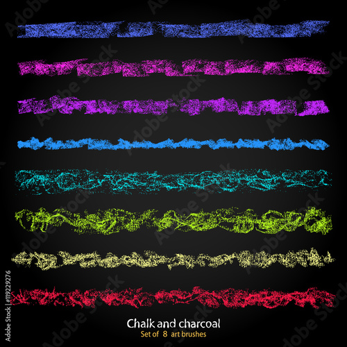 Vector grunge brushes different thickness and stiffness, brushstroke created with chalk and charcoal. Expressive grunge template. A high resolution. Saved in the palette