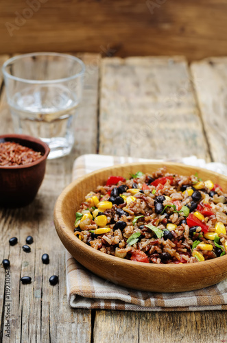 black beans corn white and red rice