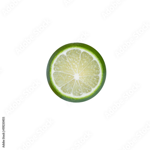 Slice of lime isolated on white background.