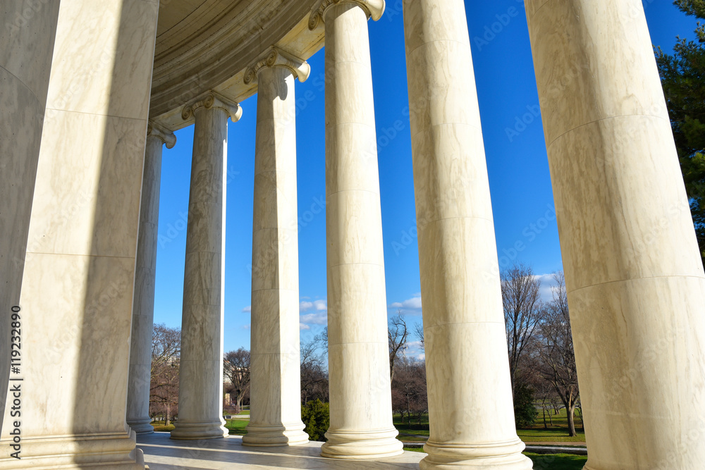 Internal columns at the Thomas Jefferson Memorial. Washington DC, USA.