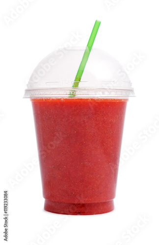 Strawberry smoothie in plastic  cup