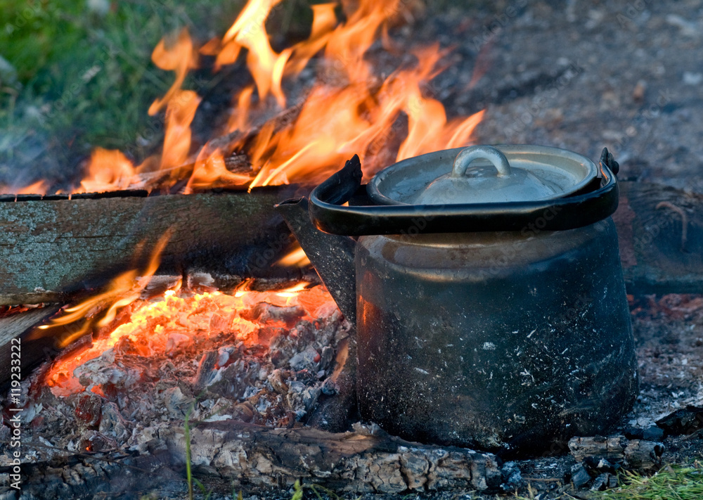 Teapot on a fire. Teapot on a fire.