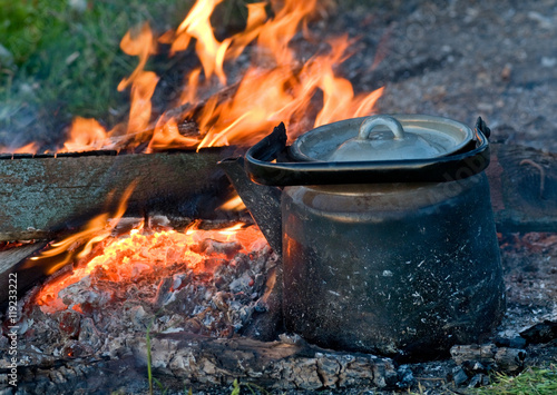 Teapot on a fire.