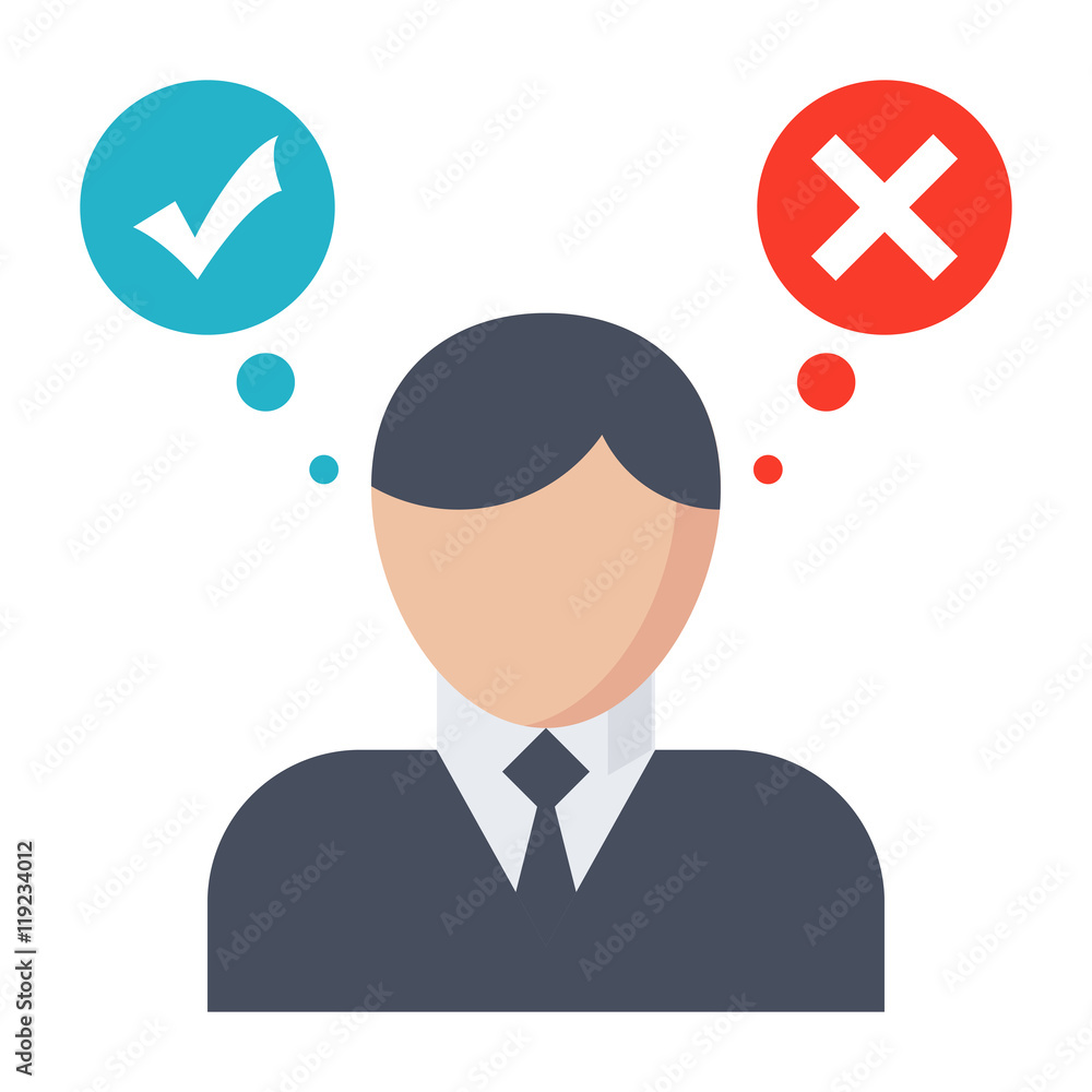 Decision making concept with businessman in flat style. Decision making concept with businessman in flat style.