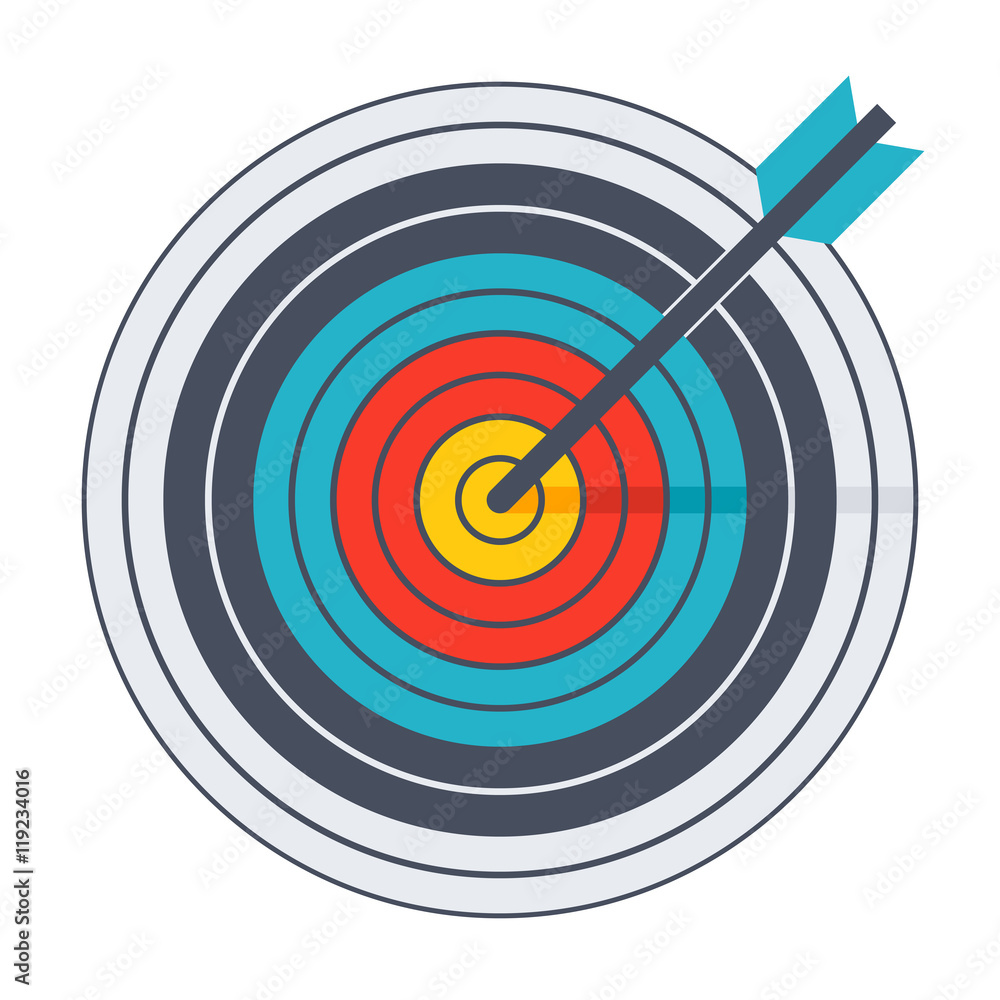 Arrow hit goal ring in archery target. Arrow hit goal ring in archery target.