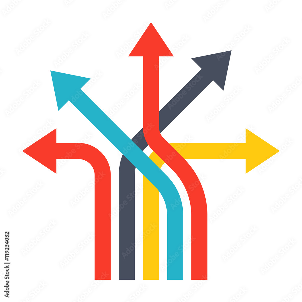 Business decisions concept with arrows in flat style. Business decisions concept with arrows in flat style.
