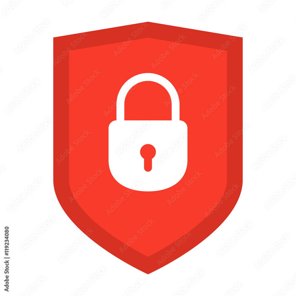 Protection Concept with shield and lock in flat style. Protection Concept with shield and lock in flat style.