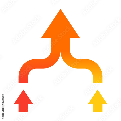 Mergers and acquisitions concept with arrows in flat style.