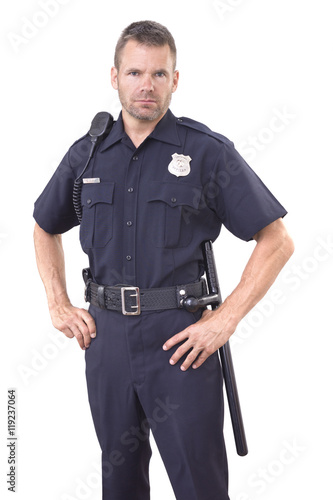 Print op canvas Uniformed police officer on white background