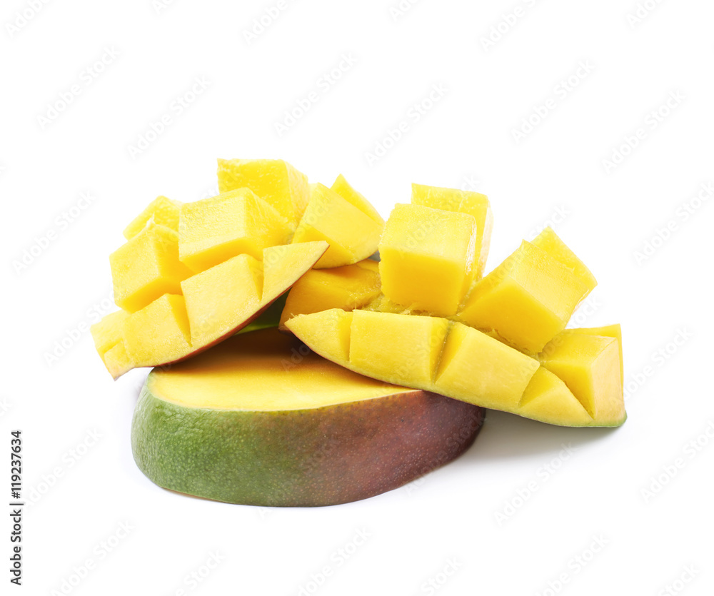 Sliced and cut mango fruit isolated Sliced and cut mango fruit isolated