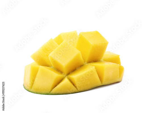Sliced and cut mango fruit isolated