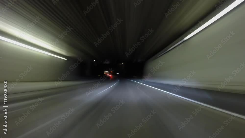 Night driving car mount time lapse through the 210 freeway tunnels in Pasadena, California.