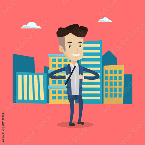 Business man opening his jacket like superhero.
