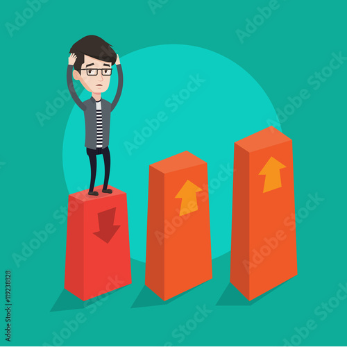 Bankrupt on chart going down vector illustration.