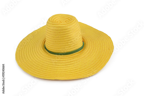 yellow weave plastic hat isolated on the white background