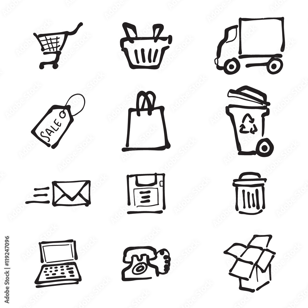 Supermarket direct mail and delivery service drawing icons
