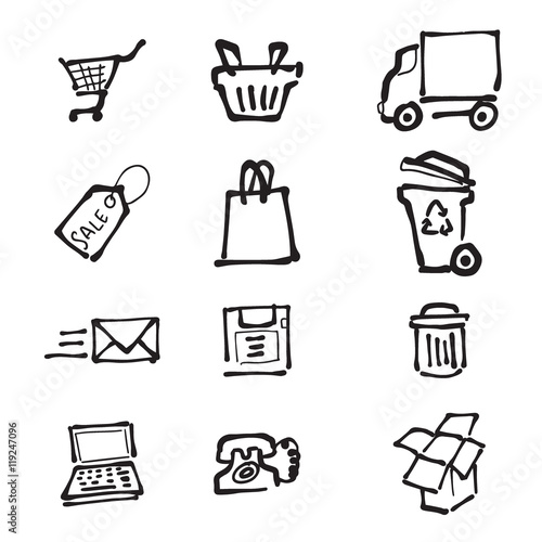 Supermarket direct mail and delivery service drawing icons