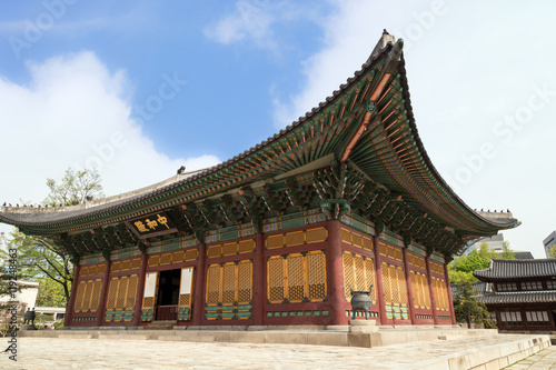 Junghwajeon  the main hall of Deoksugung Palace in Seoul  South Korea  viewed from the side.
