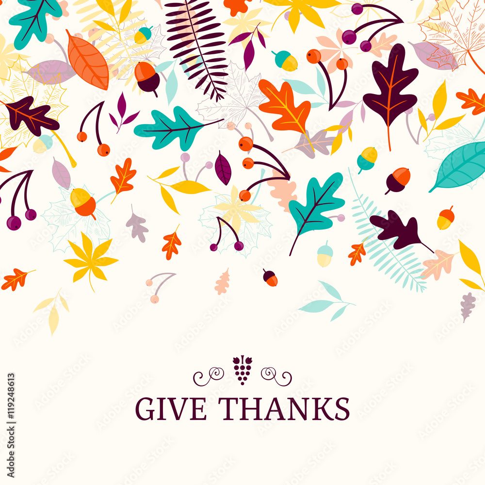 Vector Illustration of a Thanksgiving Design with Autumnal Leaves