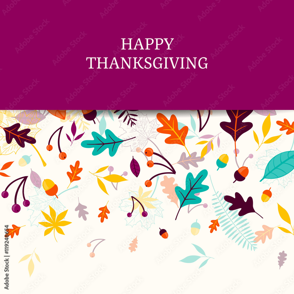 Vector Illustration of a Thanksgiving Design with Autumnal Leaves