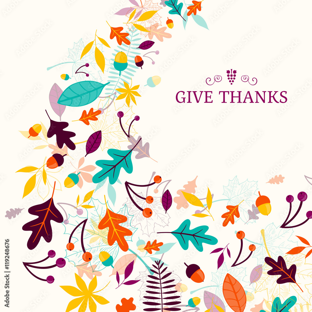 Vector Illustration of a Thanksgiving Design with Autumnal Leaves