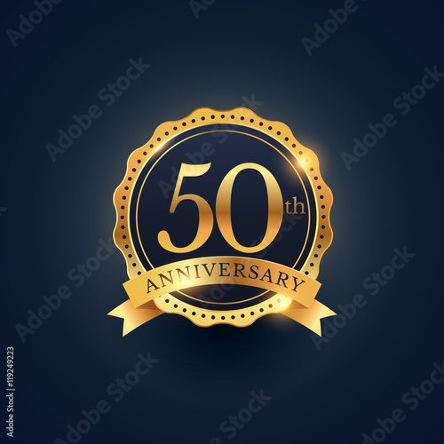 50th anniversary celebration badge label in golden color