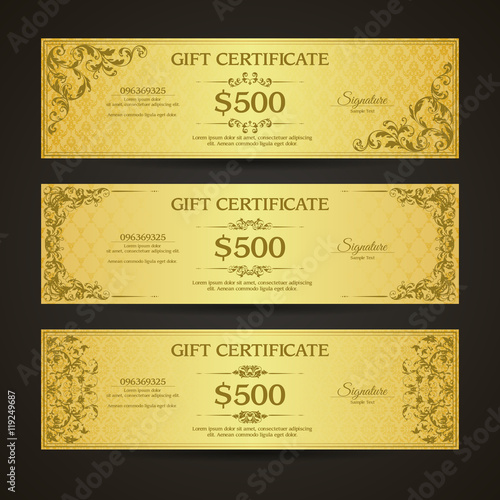 Golden gift certificate banners set  