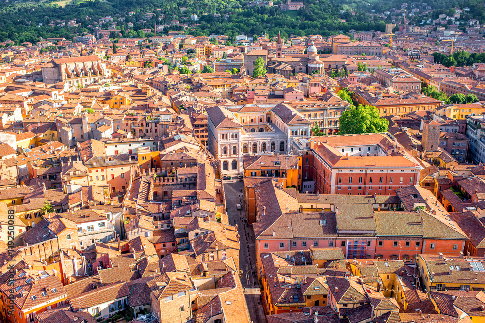 Aerial cityscape view from the tower on Bologna old town in Italy Aerial cityscape view from the tower on Bologna old town in Italy