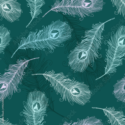 Seamless pattern with peacock feathers
