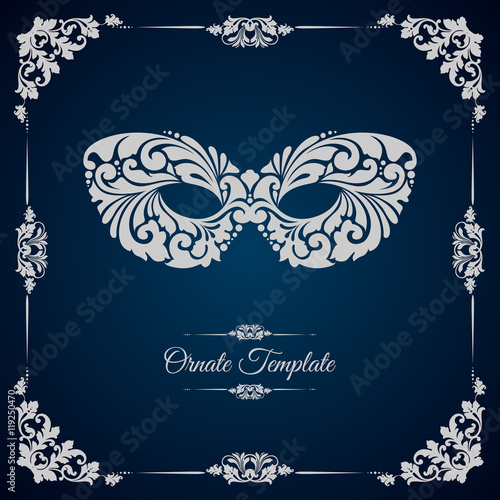 Vintage template with ornament and mask