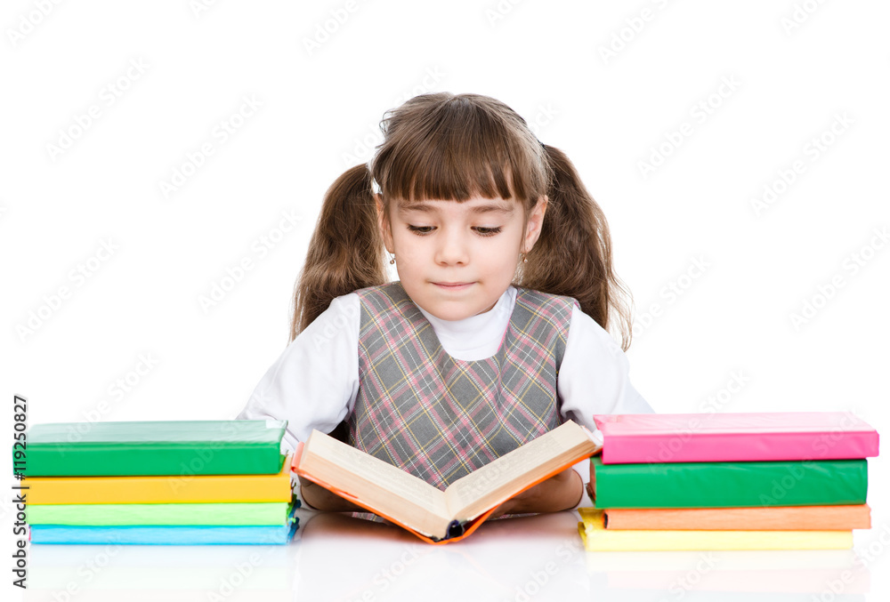 small girl reading book. isolated on white background small girl reading book. isolated on white background